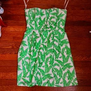Green print strapless dress - Elizabeth McKay sz 10